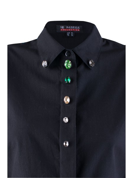 Stylish Black Shirt with Hand Sewn Decorative Stones 24504 / 2024