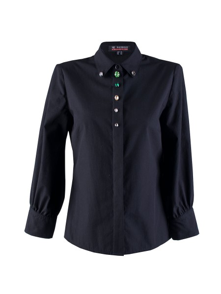 Stylish Black Shirt with Hand Sewn Decorative Stones 24504 / 2024