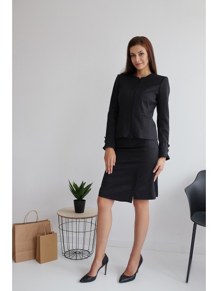 Black Elegant Skirt With Decorative Buttons and Trapezoidal Silhouette 24518 /2024