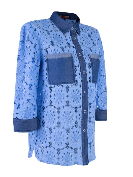 Luxury Women's Blue Cotton Lace Shirt with Tencel 2122 / 2024