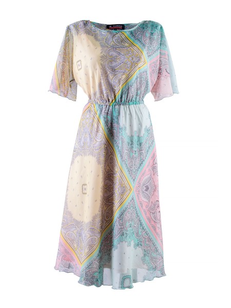 Разноцветна шифонена рокля с регулируеми ръкави 24152 / 2024