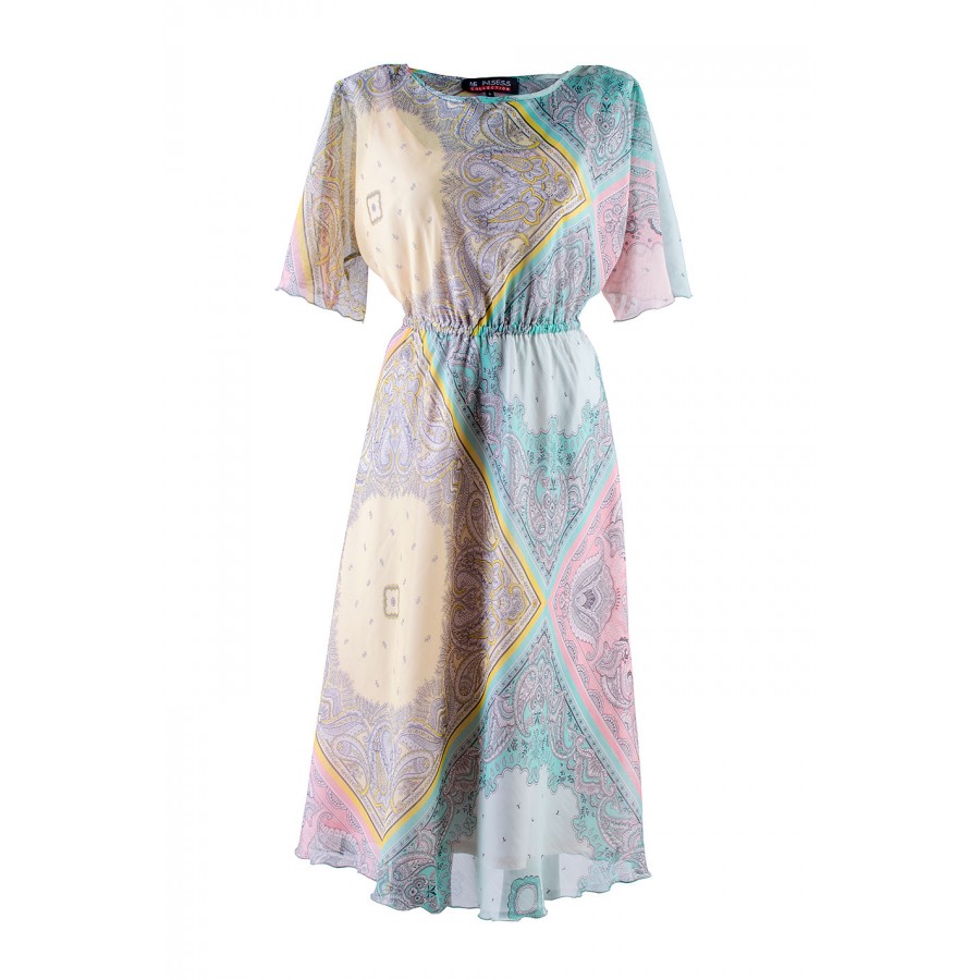 Multicolored chiffon dress with adjustable sleeves 24152 / 2024