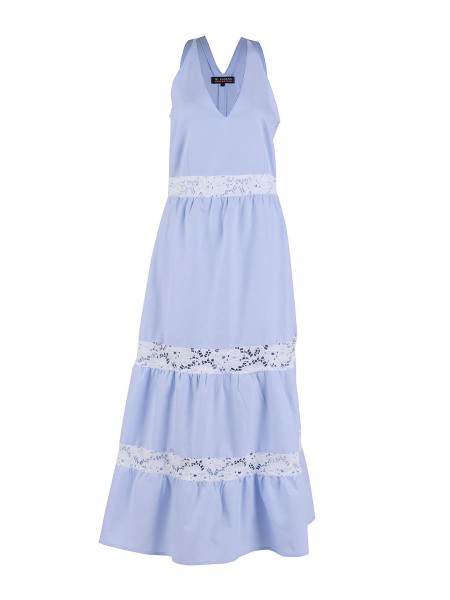 Лятна светло синя рокля с бяла дантела 24154 / 2024