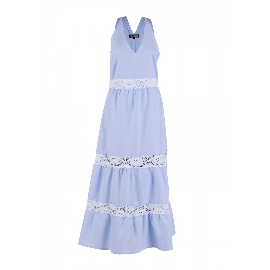 Summer light blue dress with white lace 24154 / 2024