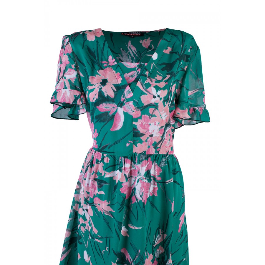 Airy Green Floral Dress with Ruffles 24162 / 2024