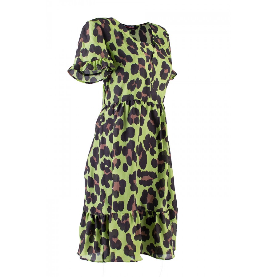 Rochie de damă galbenă - verde cu imprimeu leopard 24163 / 2024