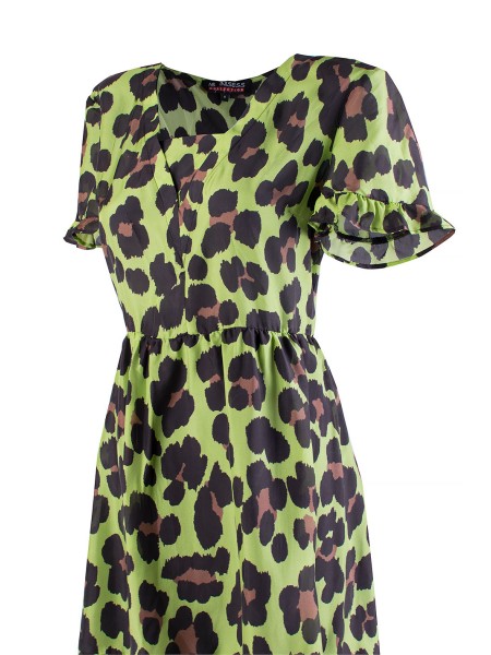 Rochie de damă galbenă - verde cu imprimeu leopard 24163 / 2024