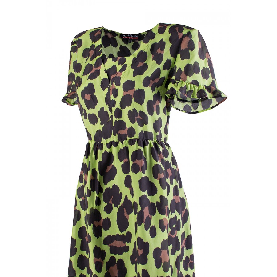 Rochie de damă galbenă - verde cu imprimeu leopard 24163 / 2024