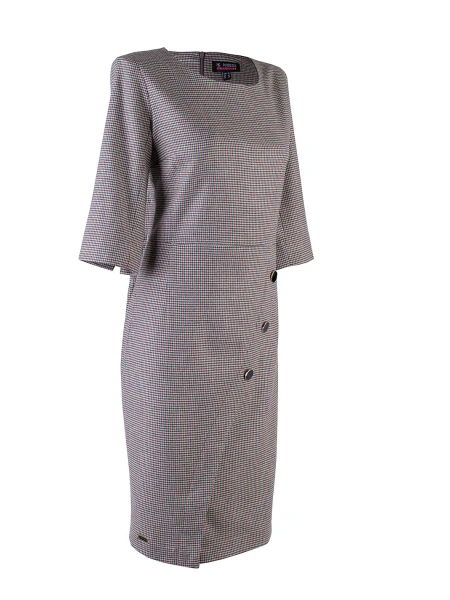 Елегантна Дамска Вълнена Рокля Пепит и Декоративни Копчета 24528 / 2024 Елегантна Дамска Вълнена Рокля Пепит и Декоративни Копчета 24528 / 2024