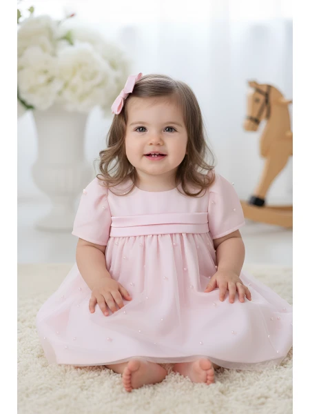 Комплект Рокли за Майка и Дъщеря – Бебешко Розово с Тюл и Перли 25701 - 702 / 2025 Комплект Рокли за Майка и Дъщеря – Бебешко Розово с Тюл и Перли 25701 - 702 / 2025