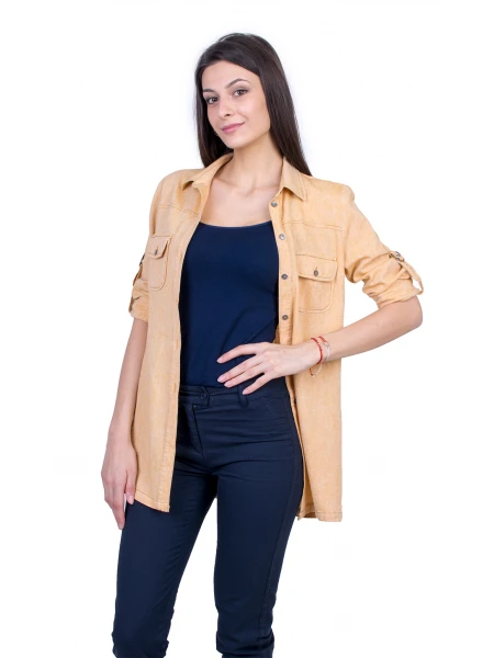 Жълта Дамска Риза с Дълъг Ръкав 21134 / 2021 Жълта Дамска Риза с Дълъг Ръкав 21134 / 2021