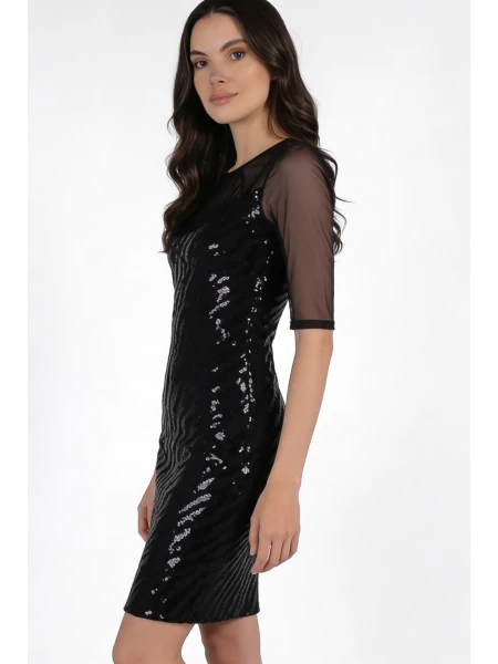 Черна Дамска Официална Рокля с Пайети 22207 / 2022 Черна Дамска Официална Рокля с Пайети 22207 / 2022