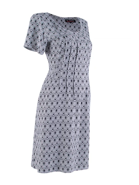 Лека Бяла Рокля с Черни Орнаменти и Практични Джобове 24136 / 2024 Лека Бяла Рокля с Черни Орнаменти и Практични Джобове 24136 / 2024