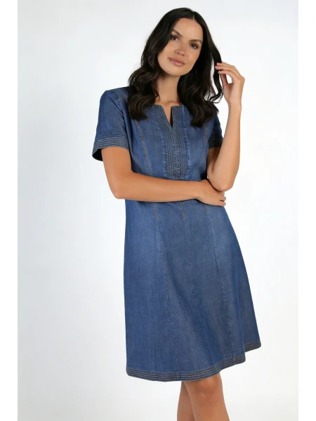 Лятна Дънкова Рокля от Тенсел с Декоративни Шевове и Джобове 25123 / 2025 Лятна Дънкова Рокля от Тенсел с Декоративни Шевове и Джобове 25123 / 2025