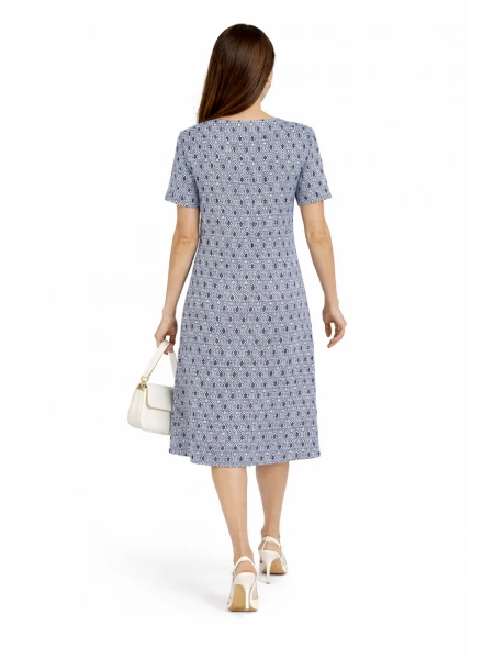 Лека Бяла Рокля с Черни Орнаменти и Практични Джобове 24136 / 2024 Лека Бяла Рокля с Черни Орнаменти и Практични Джобове 24136 / 2024