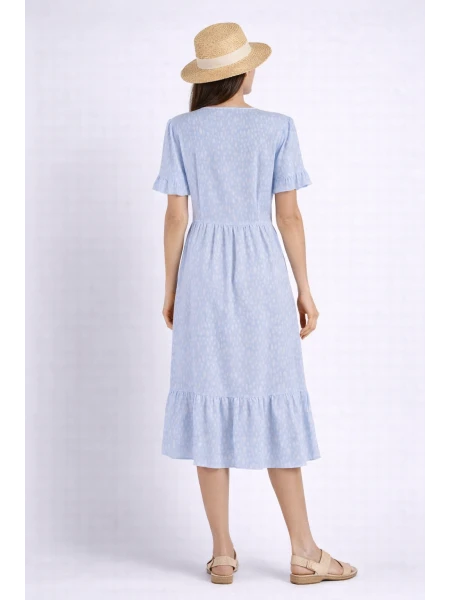 Светлосиня Рокля с Бели Ромбоиди и Волани 24164 / 2024 Светлосиня Рокля с Бели Ромбоиди и Волани 24164 / 2024